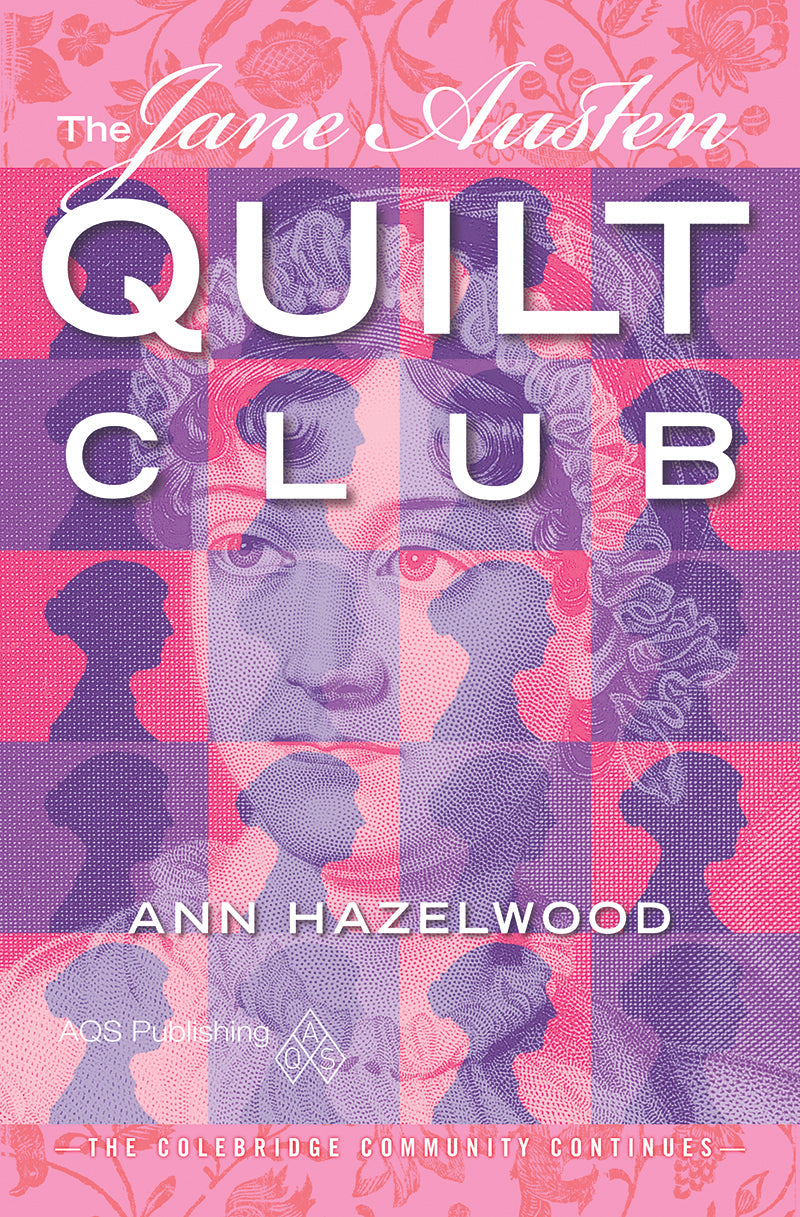The Jane Austen Quilt Club Digital Download by C&T Publishing features a stylized Jane Austen portrait over a pink and purple checkered quilt pattern with bold white title text on the cover.