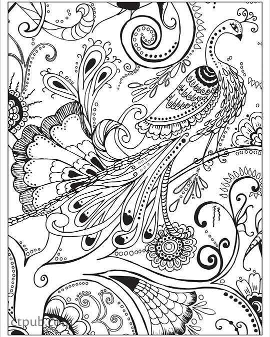 Discover Boho Designs Coloring Digital Download by FunStitch Studio—featuring black and white peacock line art with swirling floral and paisley patterns, detailed feathers, and creative designs perfect for coloring enthusiasts.
