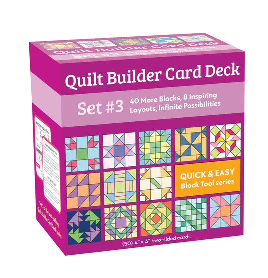 C&T Publishing's Quilt Builder Card Deck Set #3 includes 40 new quilt block cards and 8 layouts. The front displays sample designs and marks it as part of the Quick & Easy Block Tool series.