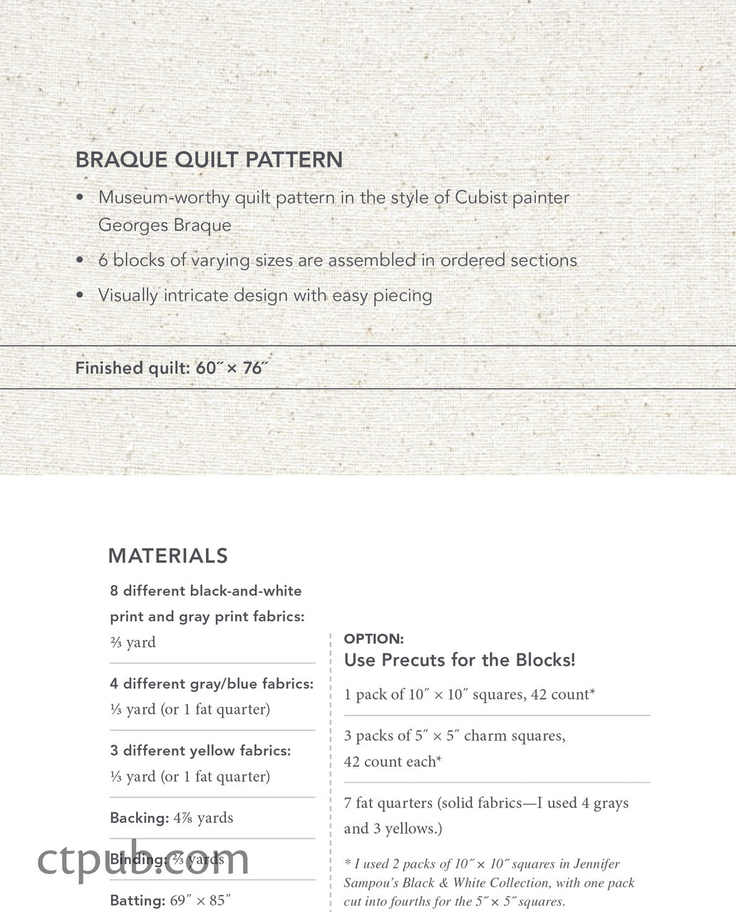 Braque Quilt Pattern Digital Download