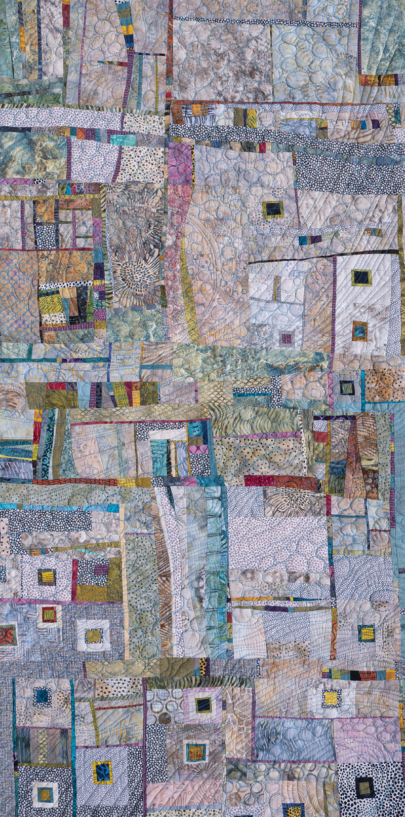 Quilt Small, Dream Big by C&T Publishing features colorful abstract patchwork in soft pastels with bright accents and textured fabrics—perfect inspiration for miniature or beginner quilting projects.
