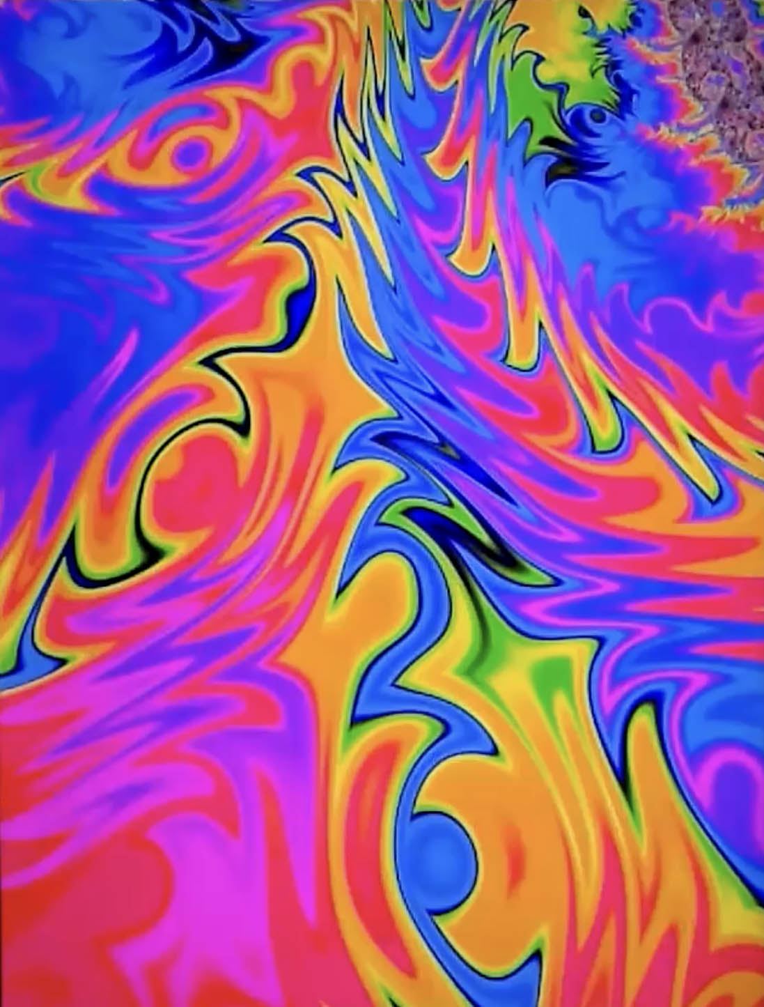 Add vibrant energy to your projects with Fractal That! Design: From Pixels to Fabric Prints by Creative Spark—featuring swirling psychedelic patterns in pink, blue, yellow, green, orange, and purple for unique fabric creations or fresh ideas.