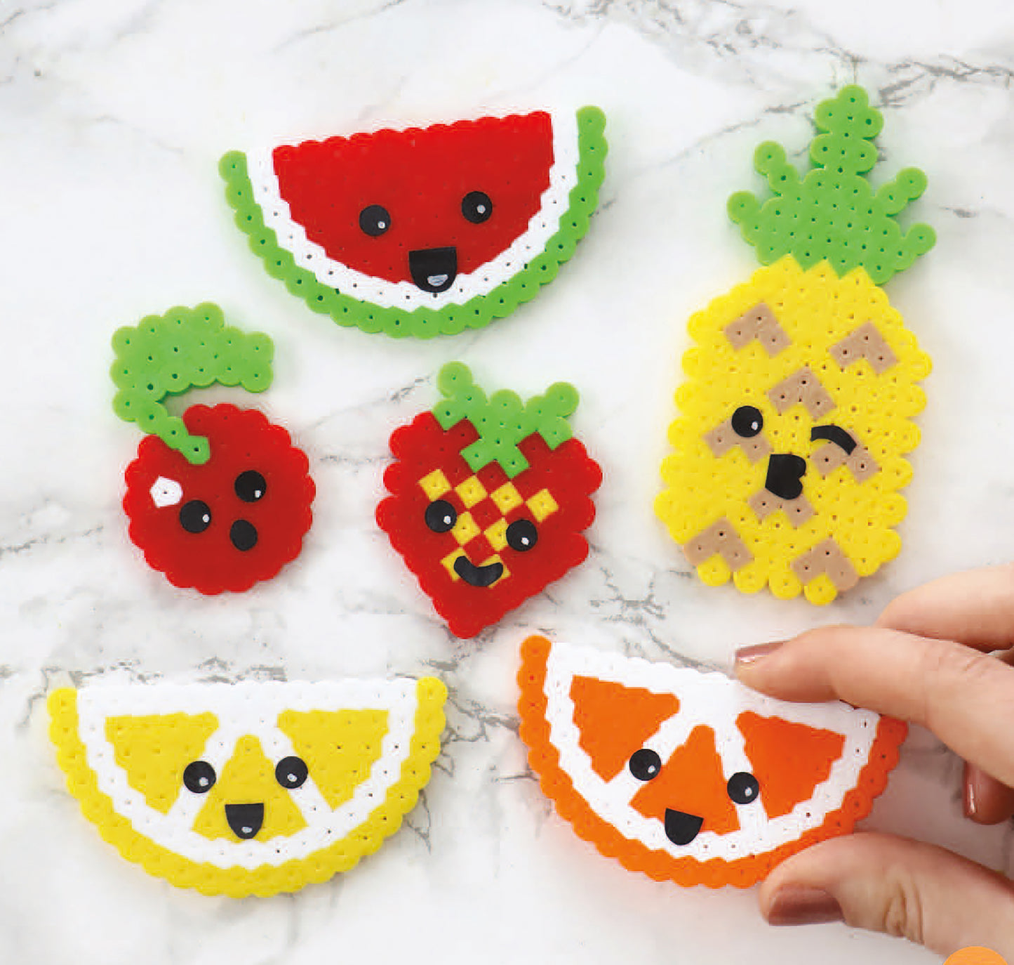 Create cute fruit designs with the Leisure Arts Melt and Make Bead Crafts Digital Download. Includes patterns for watermelon, pineapple, cherries, strawberry, lemon, and orange—perfect for kids’ crafts and beginners’ projects.