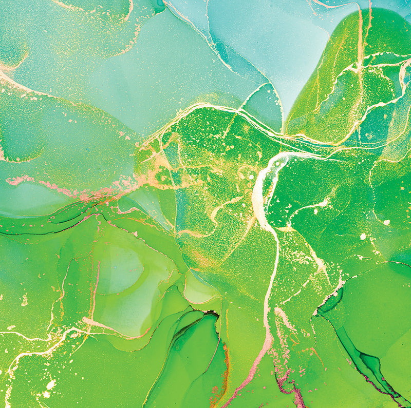 Experience vibrant marbled patterns with swirling green, blue, and yellow shades in the C&T Publishing 333 Origami Sheets Alcohol Ink Designs—featuring watercolor-like backgrounds and elegant white and gold veining.