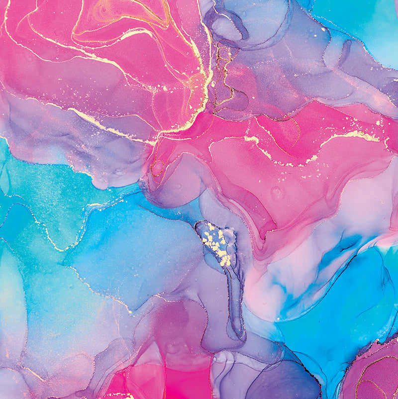 C&T Publishing’s 333 Origami Sheets feature alcohol ink-inspired designs with vibrant swirls of pink, blue, and purple accented by gold marbling, evoking a dreamy watercolor-like effect.