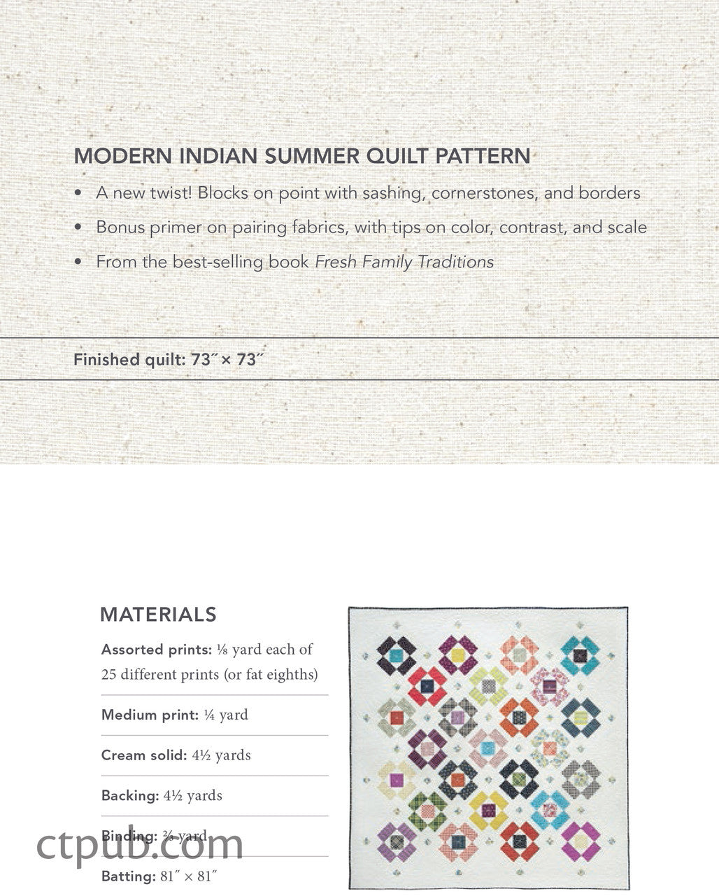 Modern Indian Summer Quilt ePattern Digital Download