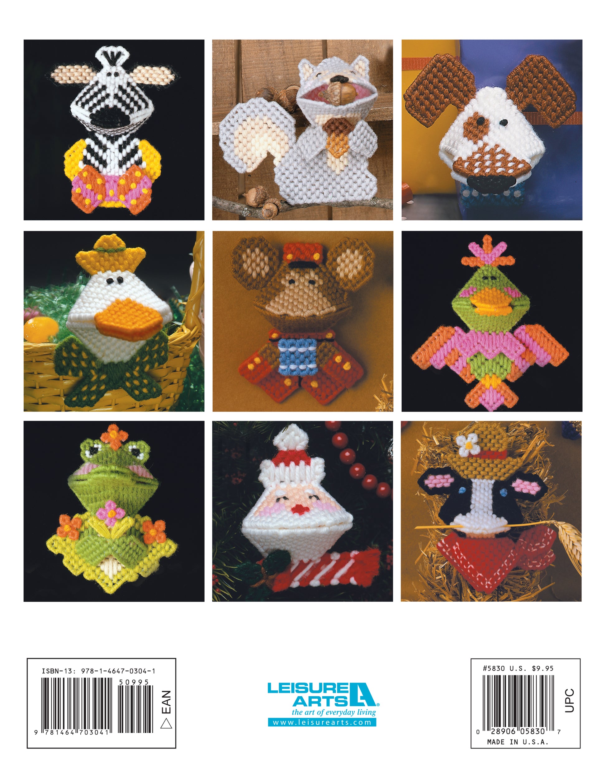 Leisure Arts' Plastic Canvas Kissers Digital Download features nine beginner-friendly animal and character ornaments, including a bee, cat, dog, duck, mouse, bird, frog, Santa, and skunk—ideal as candy holders or festive décor.