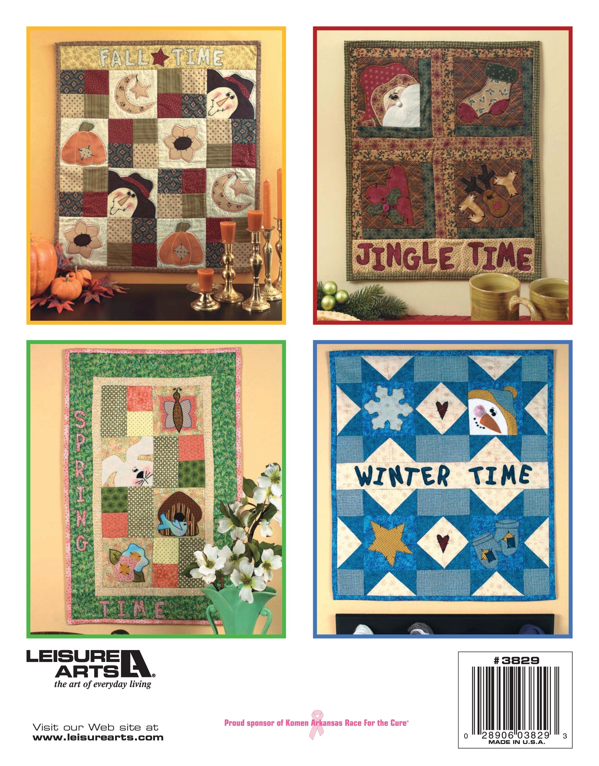 Quick & Easy Wall Hangings for the Seasons Digital Download by Leisure Arts features machine applique quilt patterns—fall pumpkins, winter snowflakes, spring flowers, and a Christmas animal scene with Jingle Time—perfect for seasonal decor.