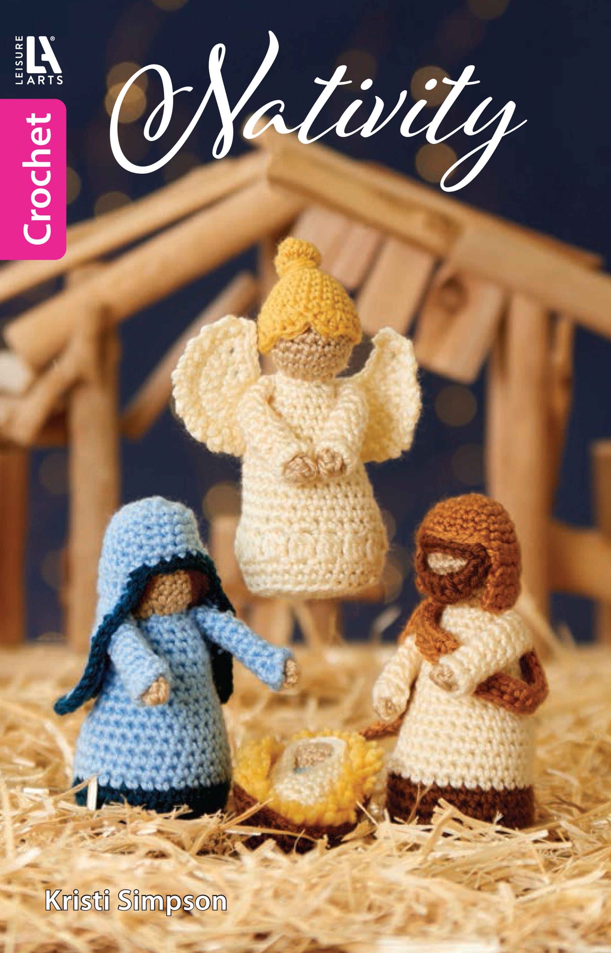 The Leisure Arts Crochet Nativity Digital Download features beginner-friendly patterns for Mary, Joseph, an angel, and baby Jesus in a manger—perfect for creating your own charming amigurumi nativity scene.