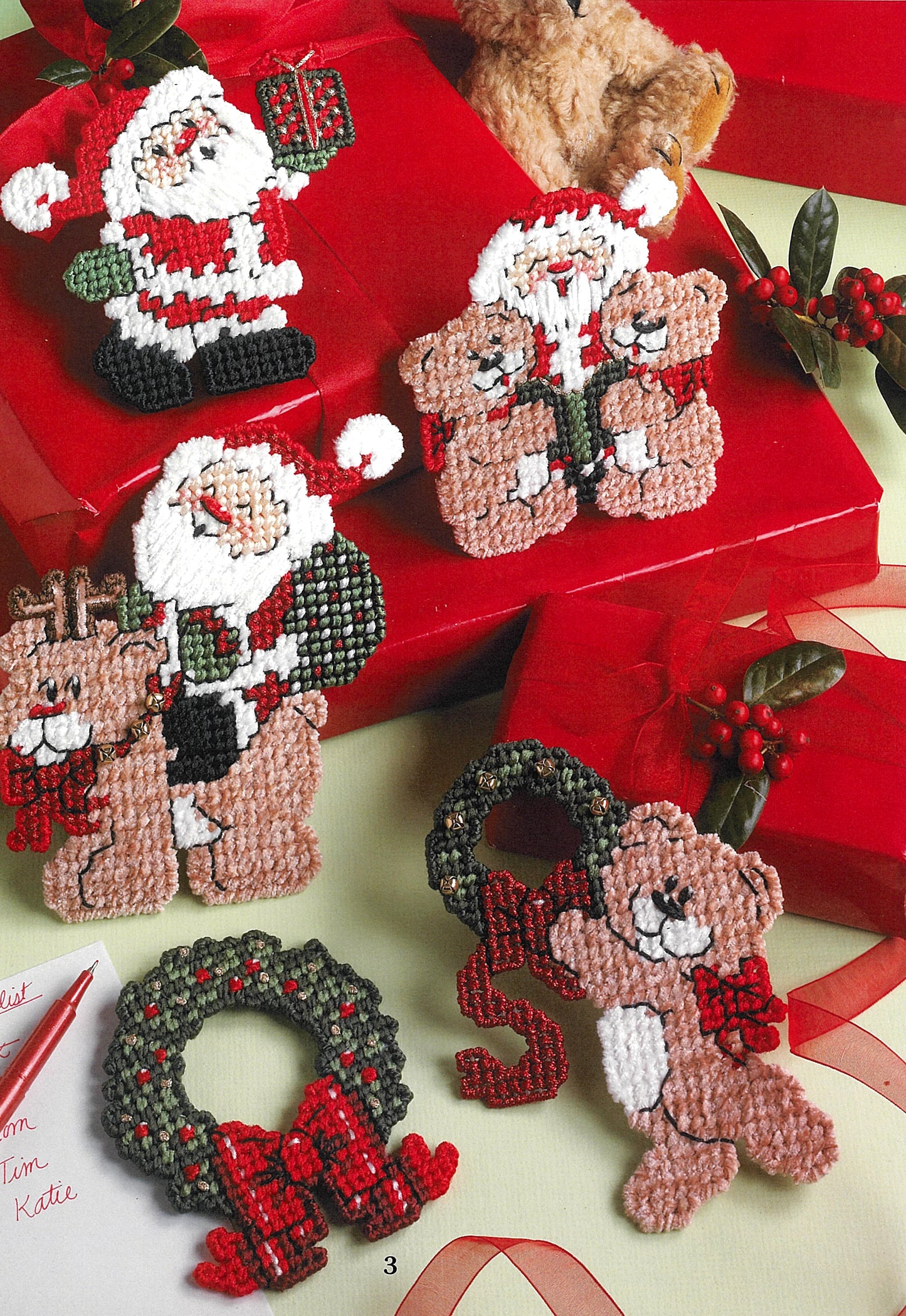 Santa, Bears, & Bells in Plastic Canvas by Leisure Arts features beginner-friendly Christmas ornaments—Santa, teddy bears, and more—perfect for adding festive charm to your holiday décor.