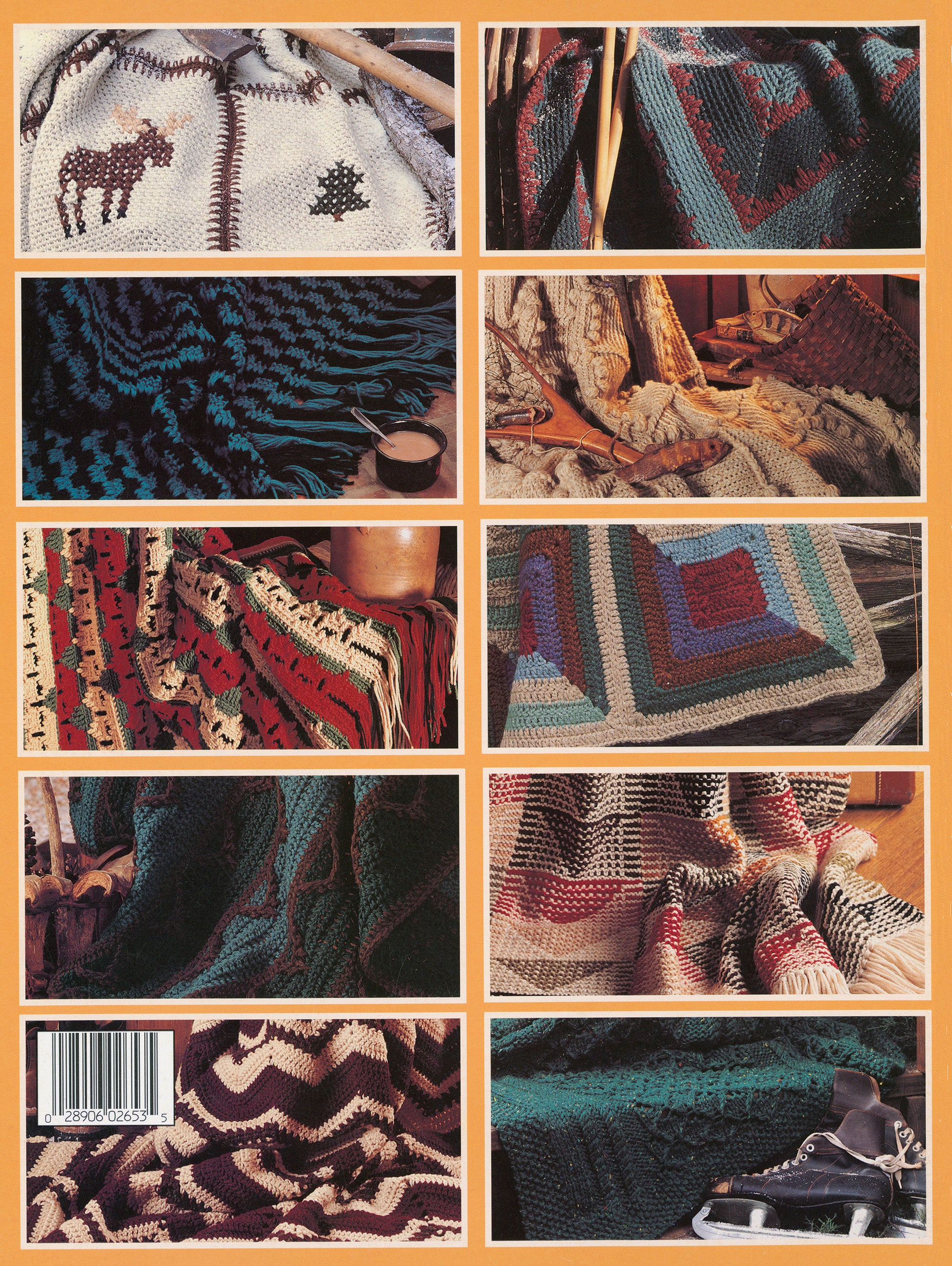 Rustic Warmth by Leisure Arts features 11 cozy, nature-inspired afghans—9 to crochet and 2 to knit—with patterns including a moose motif, chevron designs, and more.
