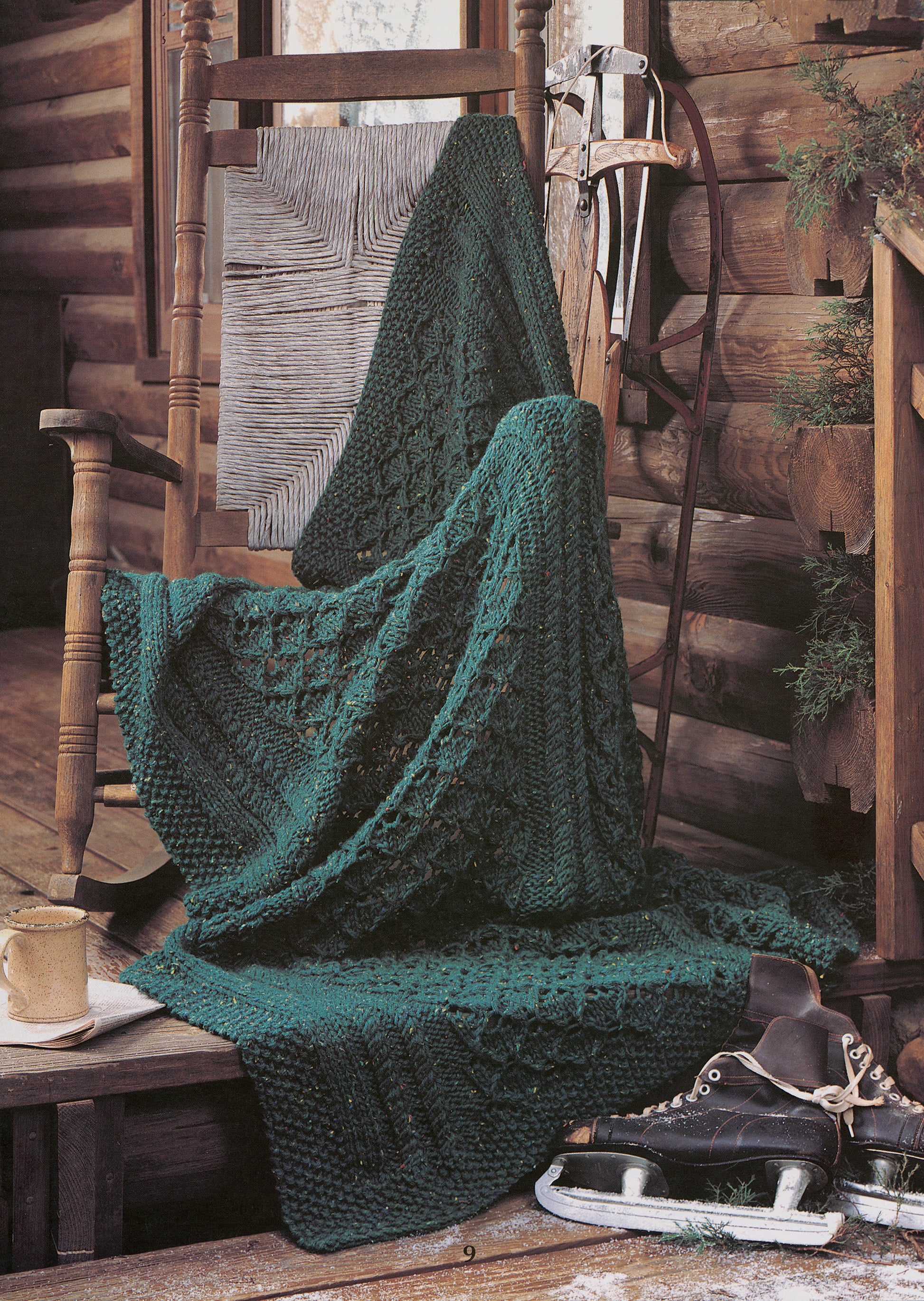 The "Rustic Warmth—11 Afghans" book by Leisure Arts features cozy, nature-inspired throws perfect for creating a rustic winter vibe, like draping an afghan over a rocking chair on a log cabin porch.