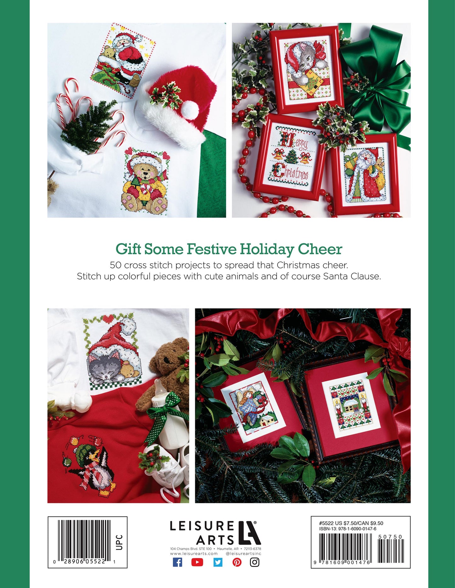 Create festive holiday cards with Leisure Arts' "Cross Stitch Fast & Festive 50 Christmas Designs," featuring Santa, animals, and decorations on 14 count Aida—perfect for intermediate crafters’ Christmas projects.