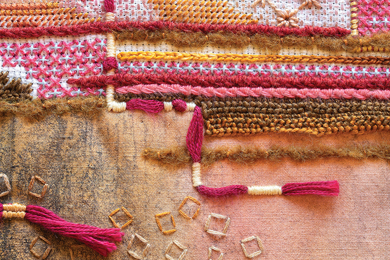 A close-up from "Creative Stitches for Contemporary Embroidery, Volume 2" by C&T Publishing showcases delicate hand embroidery—ideal for inspiring your next crazy quilting project or serving as an embroidery stitch guide.