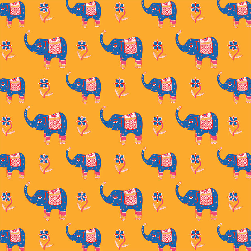 C&T Publishing’s 333 Origami Sheets Enchanting India Designs feature seamless patterns of blue elephants and red-blue flowers on orange, ideal for Indian-inspired crafts or origami.