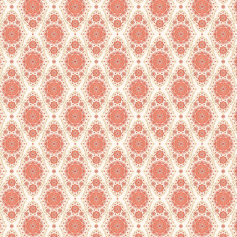333 Origami Sheets Enchanting India Designs by C&T Publishing features ornate, symmetrical mandala-inspired patterns in orange and red on beige, perfect for origami projects or an origami book.