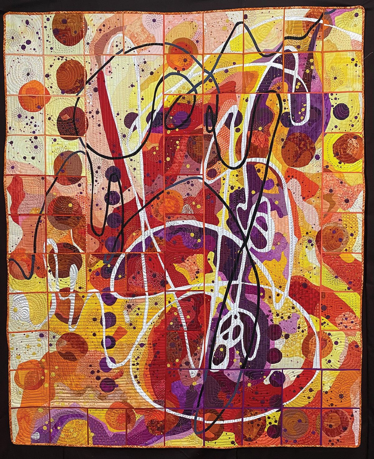 Discover “Inspiration in Color & Cloth—The Art Quilts of Katie Pasquini” by C&T Publishing, featuring vibrant abstract quilts in red, orange, yellow, purple, and white—ideal for art quilt lovers and collectors.