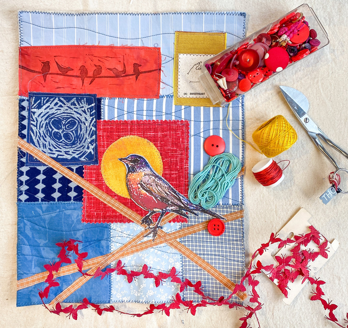 Fabric Collage Fun: Backyard Bird Edition