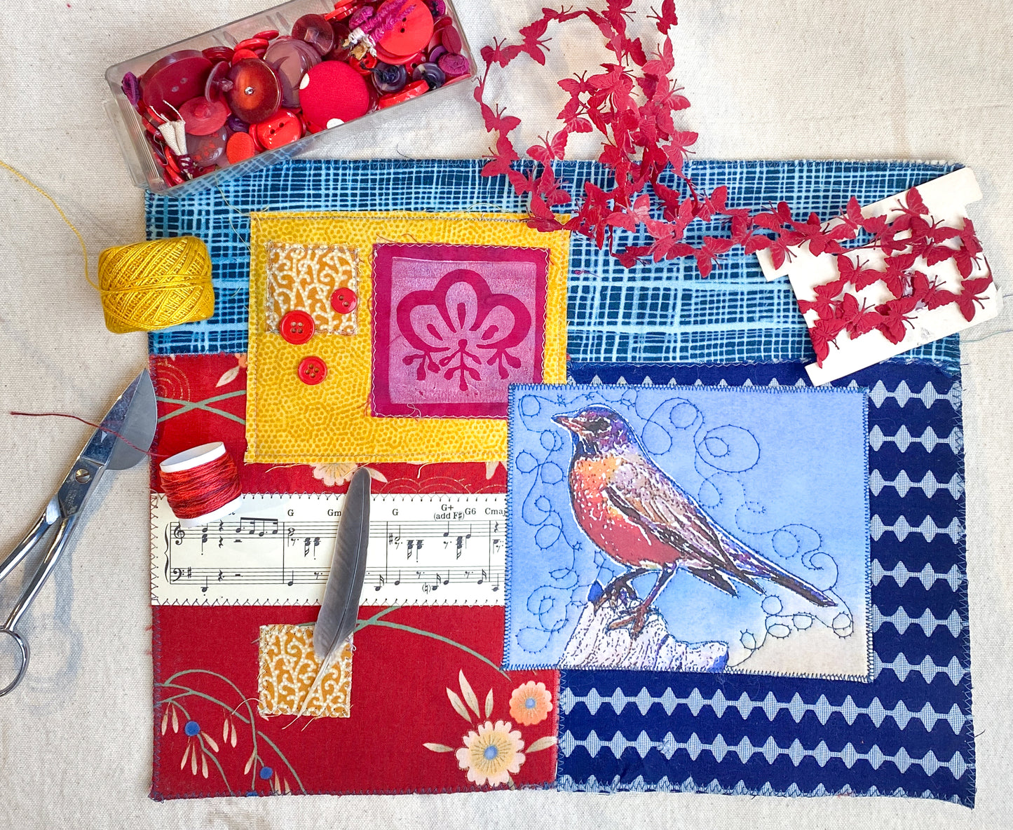 Fabric Collage Fun: Backyard Bird Edition