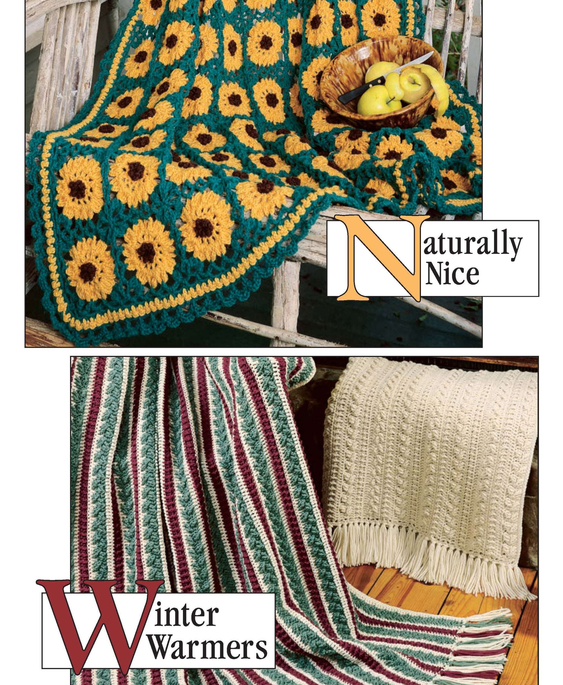 Find cozy inspiration for crochet beginners with Our Best Afghans A to Z by Leisure Arts—featuring sunflower and apple-themed afghans, striped and fringed throws, perfect for adding handmade charm to your home.