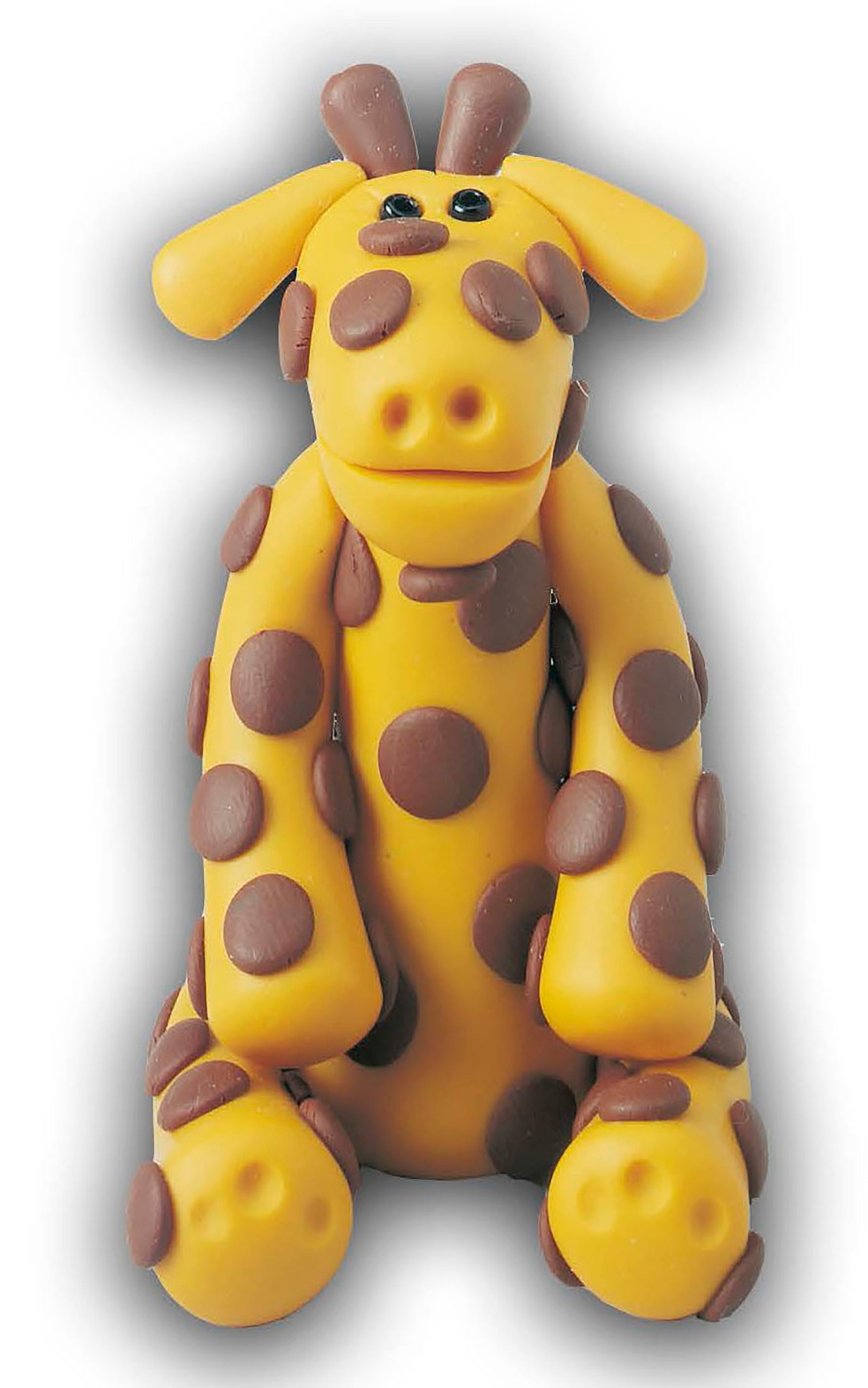 The I Can't Believe I'm Sculpting Clay Figures Digital Download by Leisure Arts features a cute yellow giraffe figurine with brown spots and big eyes—perfect for beginner clay sculptors and fans of cartoon-style designs.