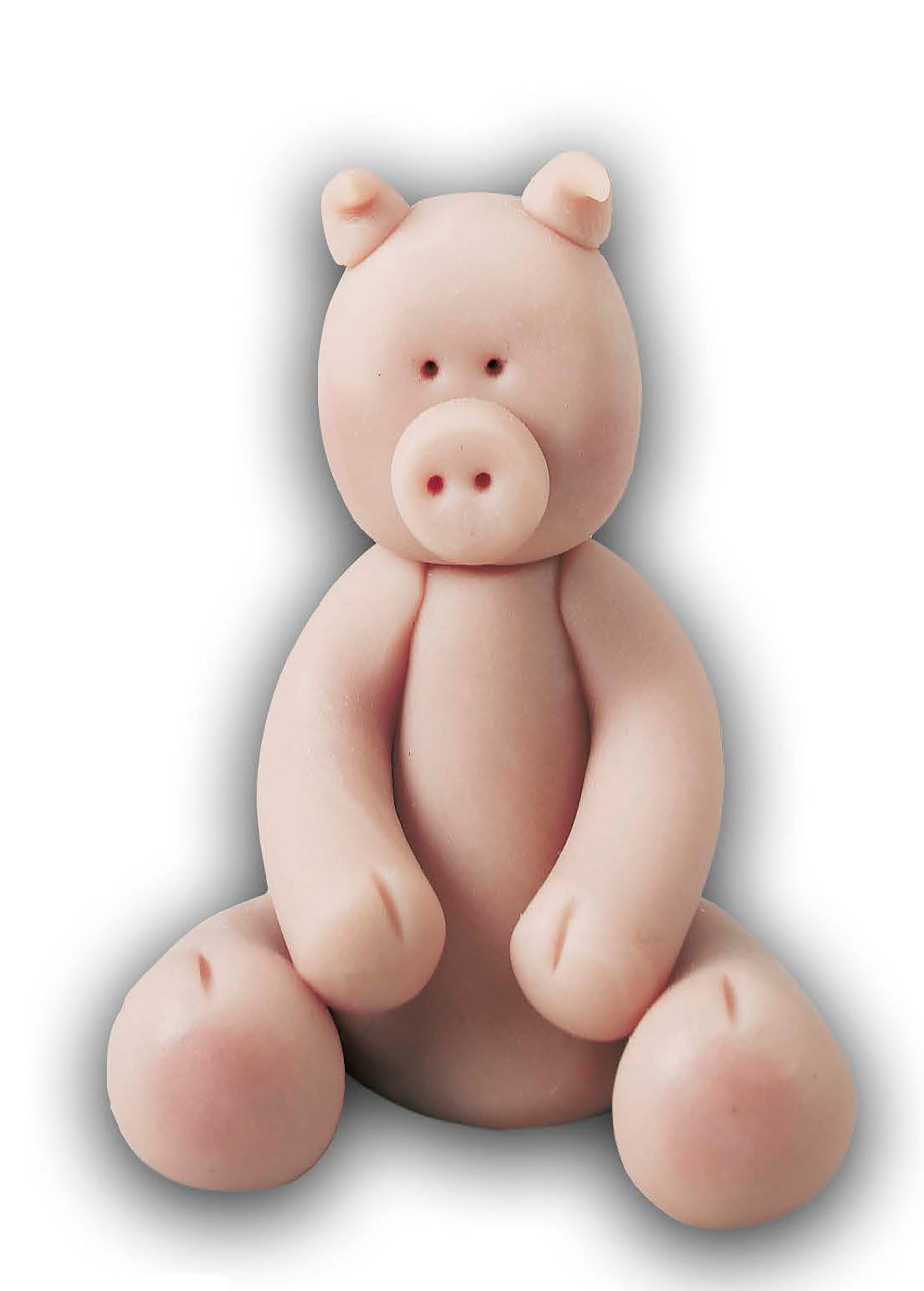 A pink, clay-like pig with simple round features from the "I Can't Believe I'm Sculpting Clay Figures Digital Download" by Leisure Arts sits against a white background—ideal for displaying beginner sculpting kit results.