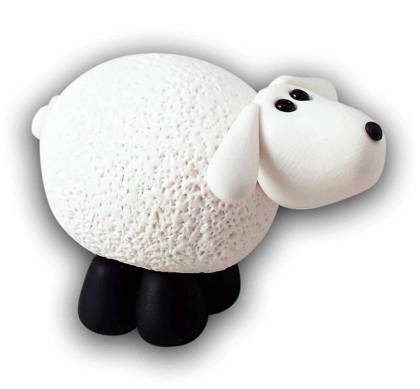 The Leisure Arts "I Can't Believe I'm Sculpting Clay Figures" digital download guides you in making a small, round, white sheep figurine with a textured body and black details—ideal for beginners or step-by-step sculpting projects.