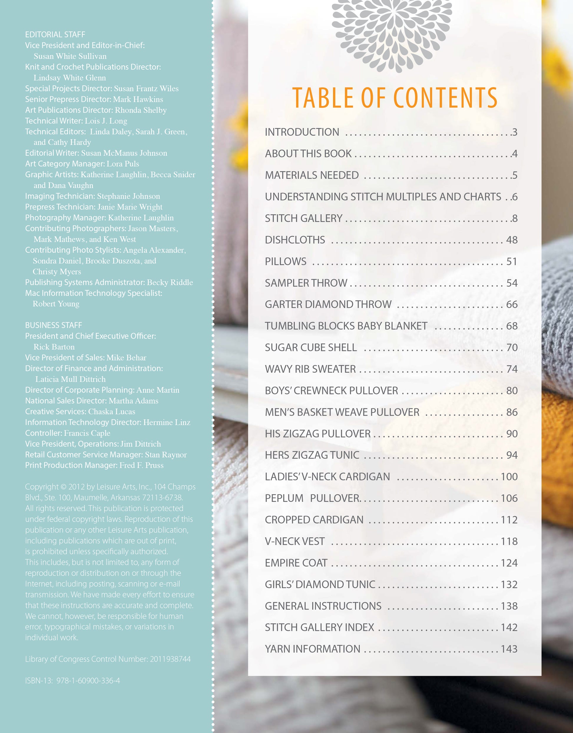A table of contents from "Easy Textured Knits Digital Download" by Leisure Arts, listing sections and pages, appears over soft neutral knit textiles on the right, highlighting textured stitches and inspiring new knitting projects.