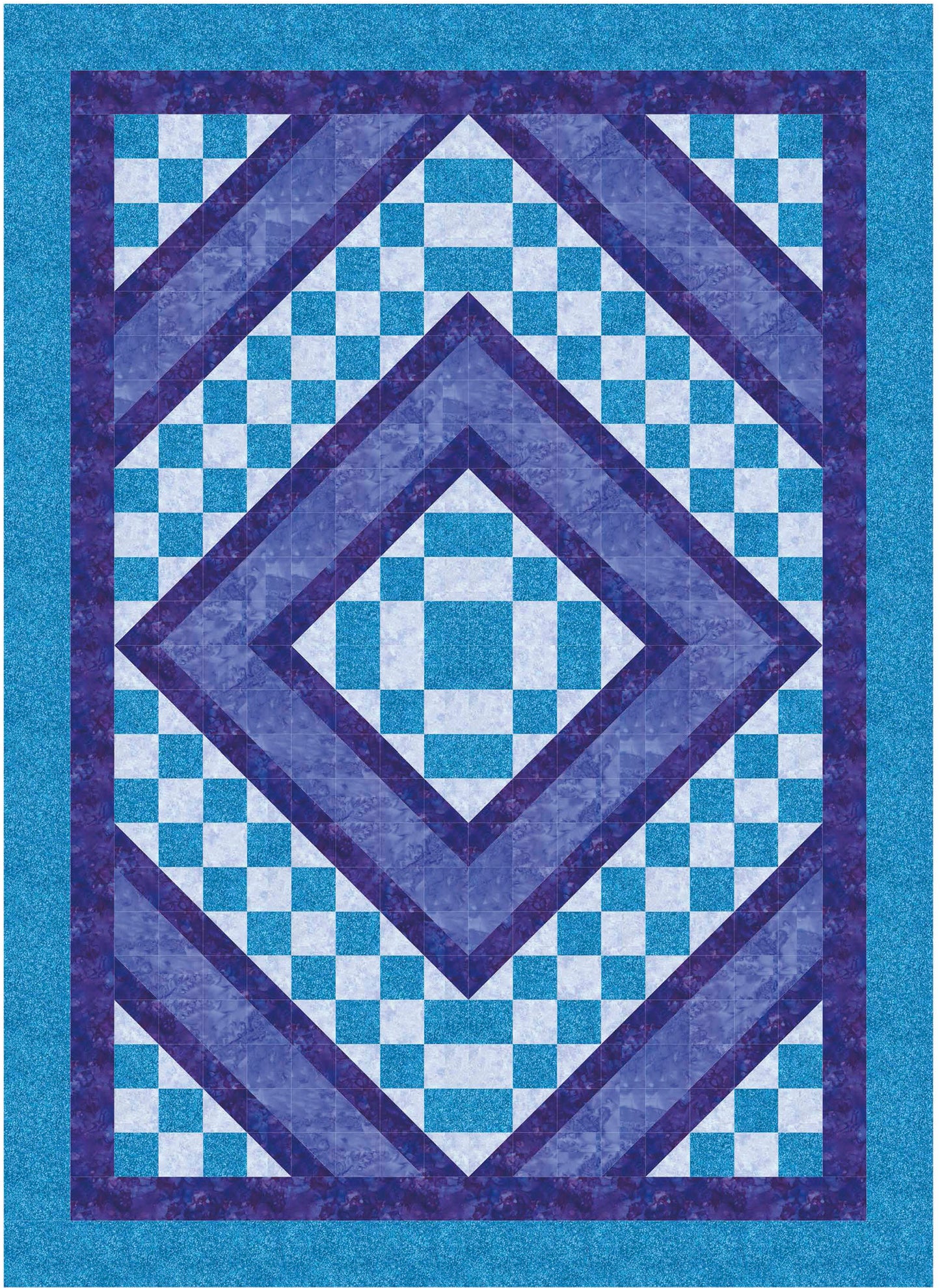 The Beginner-Friendly Quilting Digital Download by Leisure Arts features a blue and white checkerboard design with diamond-shaped borders—ideal inspiration for beginner quilts or trying new quilting patterns.