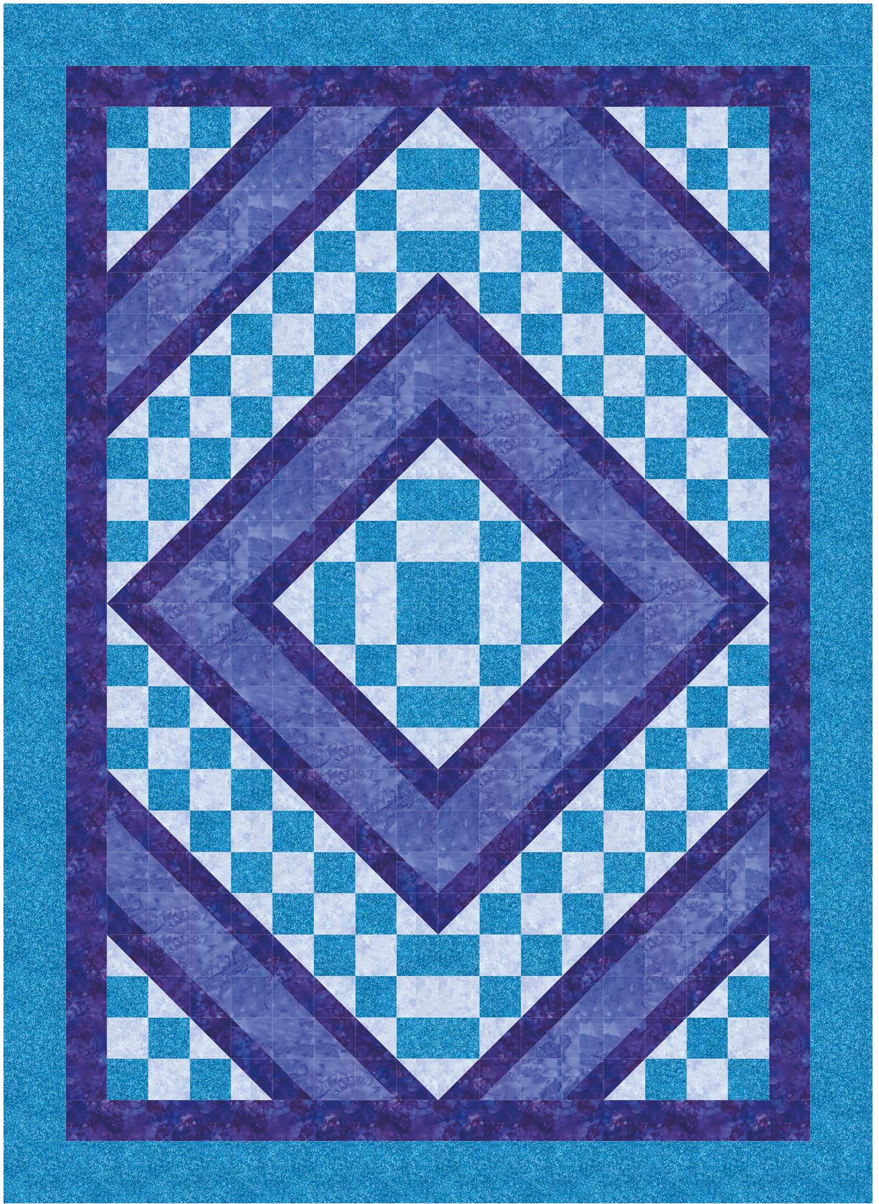 The Beginner-Friendly Quilting Digital Download by Leisure Arts features a blue and white checkerboard design with diamond-shaped borders—ideal inspiration for beginner quilts or trying new quilting patterns.