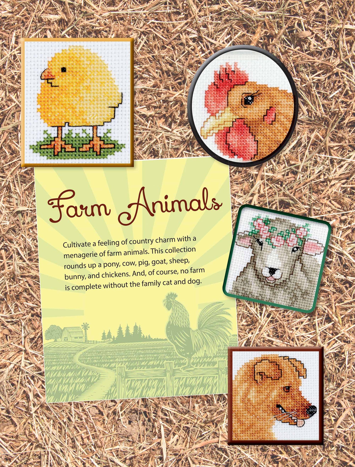 Leisure Arts’ "50 Cross Stitch Quickies Animals and Friends" digital download features charming beginner cross stitch patterns of animals, perfect for country-style projects.