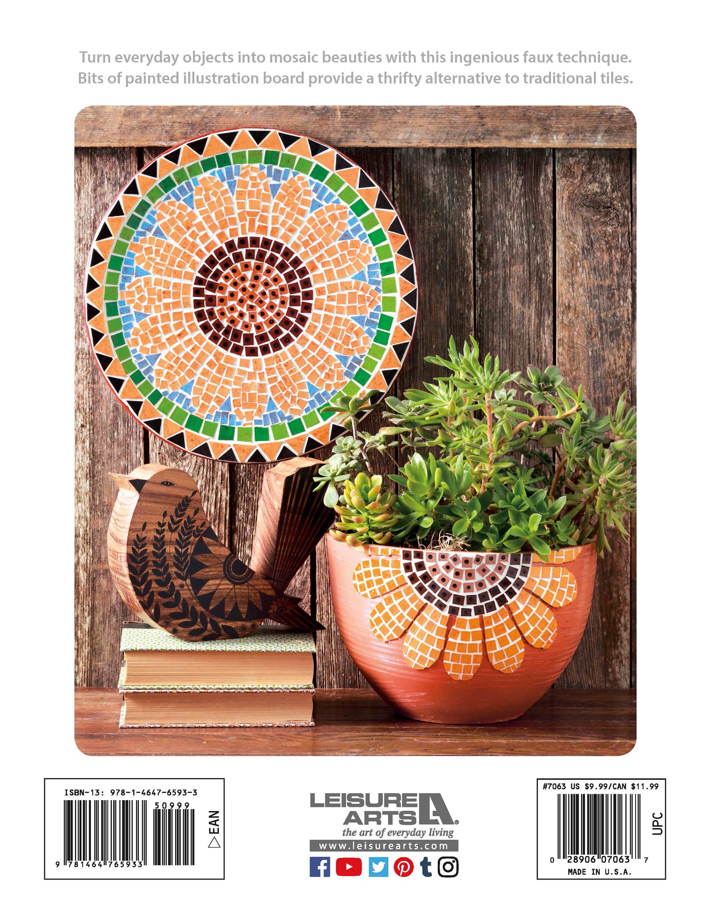 Learn to create your own stunning faux mosaic plate and flowerpot with orange, green, and brown geometric craft patterns using the “Beginner’s Guide to Faux Mosaics” by Leisure Arts—perfect for adding a handmade touch to your home decor.