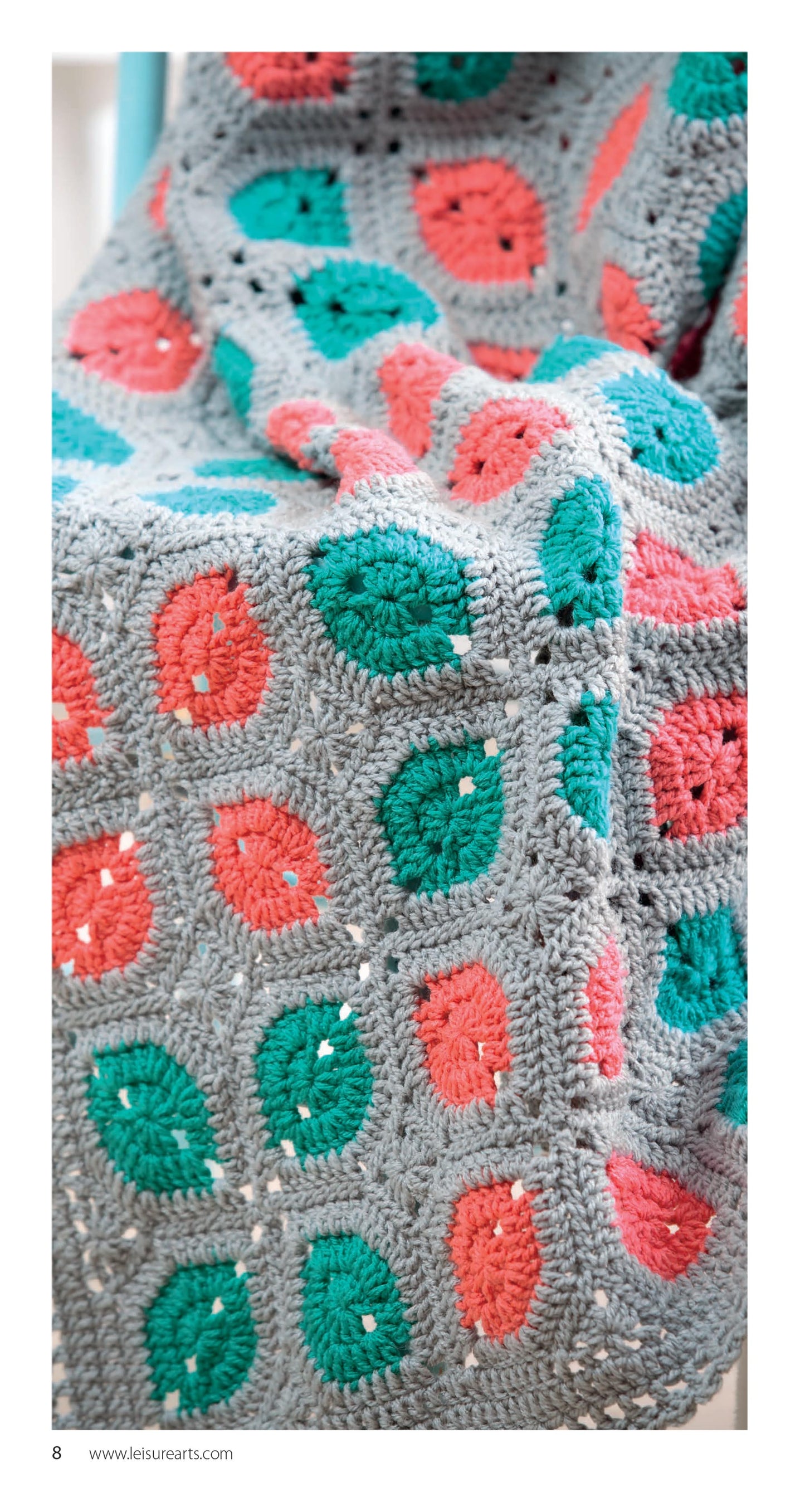The Baby Bright Quilts by Leisure Arts features pops of color in stunning baby designs—perfect inspiration for beginner crocheters or anyone looking to create a cozy, colorful crocheted baby blanket.