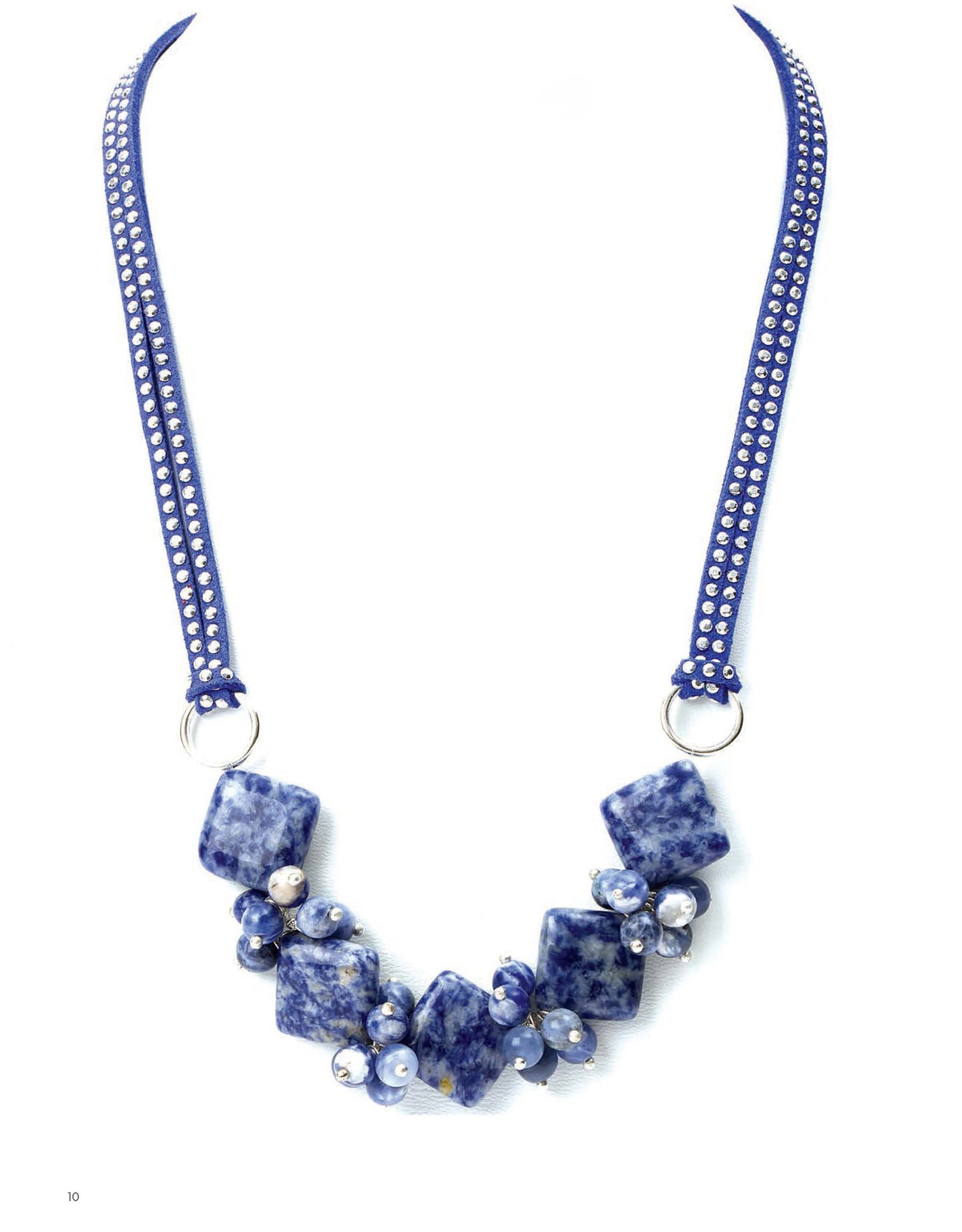 Get inspired with Quick & Simple Jewelry Beading for Beginners by Leisure Arts, featuring a blue beaded strap, silver rings, and marbled blue gemstone and silver beads—perfect for beginner jewelry projects.