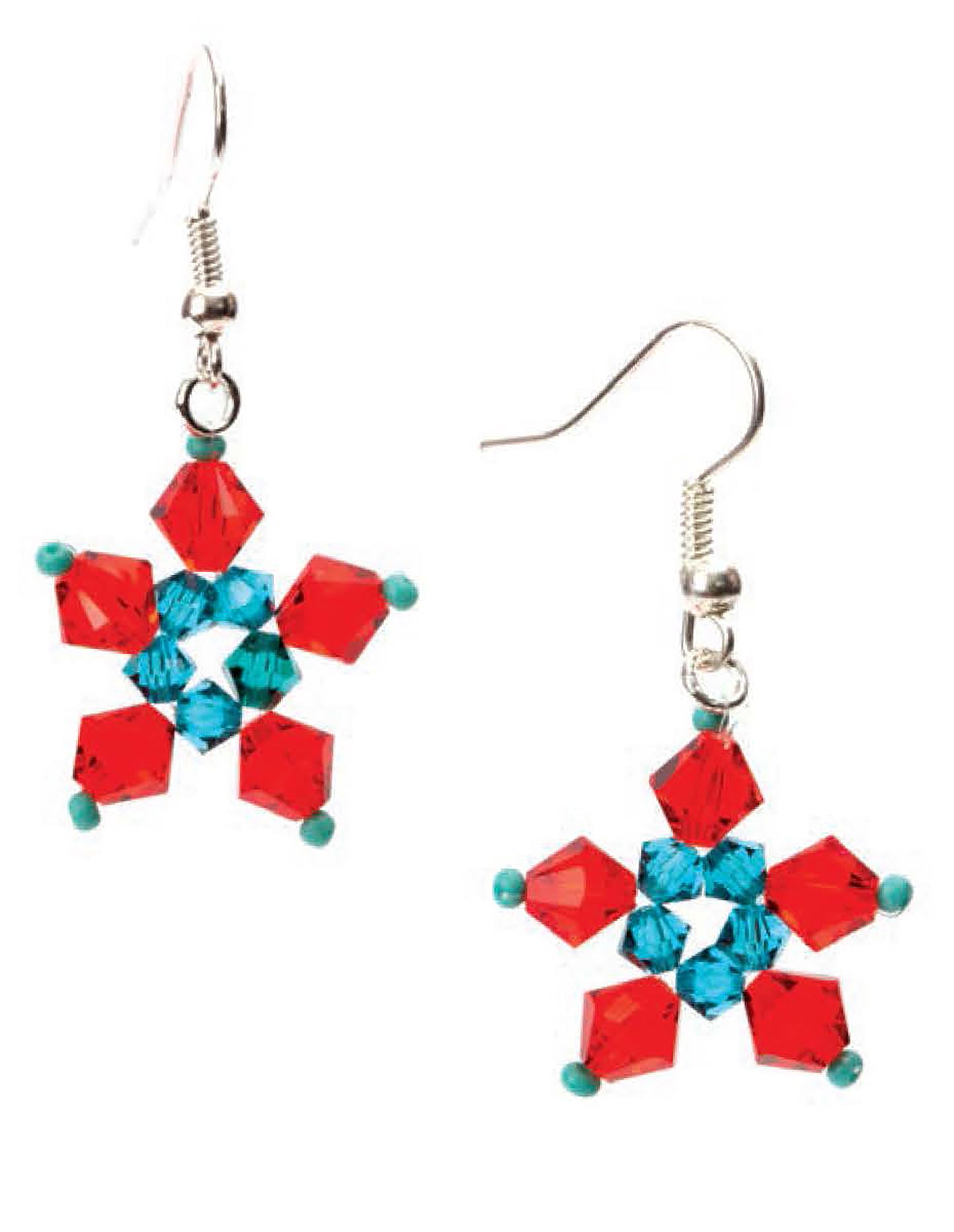 Quick & Simple Jewelry Beading for Beginners by Leisure Arts offers inspiring projects, like red and turquoise snowflake earrings with silver hooks—ideal for beaded jewelry fans or anyone new to jewelry making.