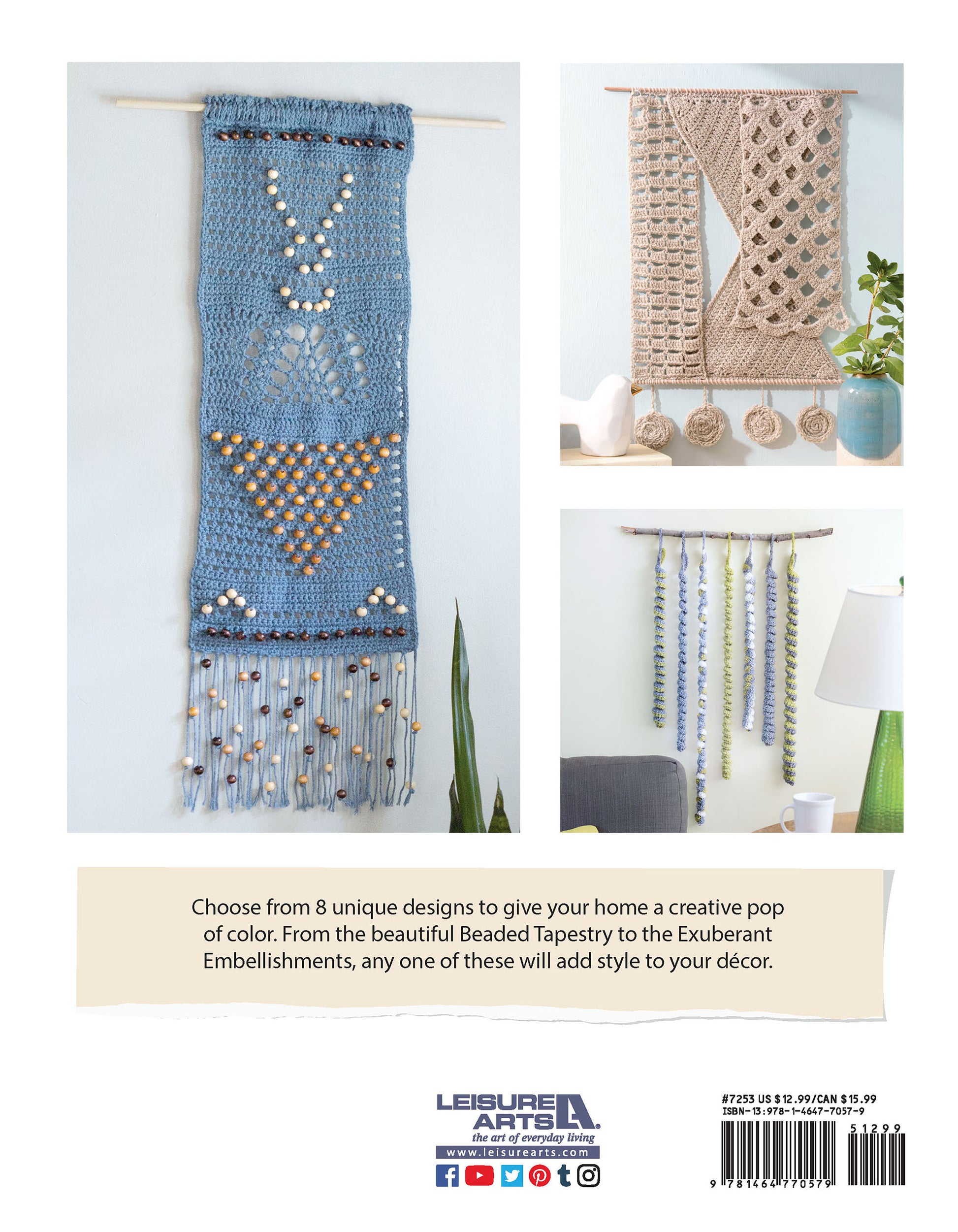 Enhance your home décor with Leisure Arts' "Wall Hangings—8 Stylish Projects to Define Your Space!" digital download, featuring creative crochet patterns for beaded, geometric, and minimalist designs that add color and texture.