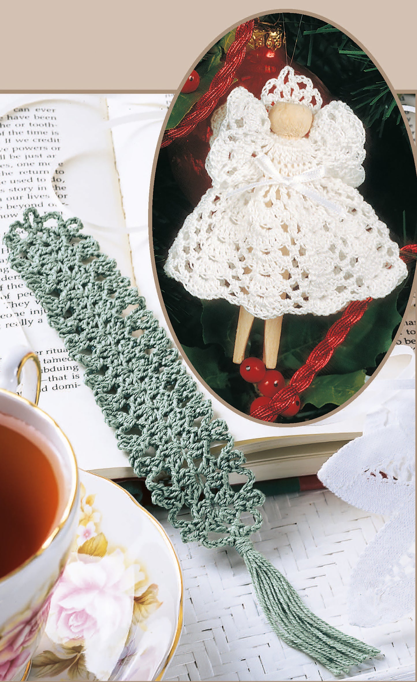 A digital download from Leisure Arts, “Thread Crochet—A Beginner's Guide to 9 Projects,” offers patterns like a green lacy bookmark with tassel and a white angel ornament—perfect heirloom-quality crochet for your holiday and everyday décor.