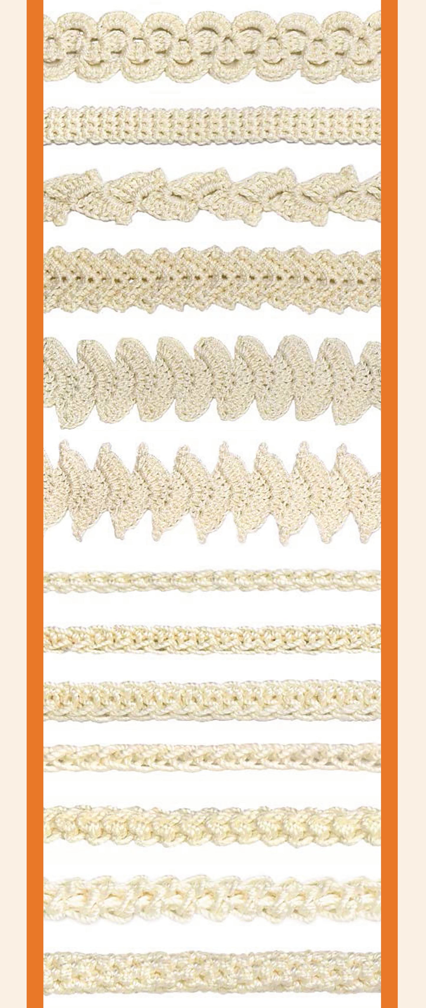 The Leisure Arts Embellishment Stitch Guide is a portable reference featuring gold and cream decorative trims and braids with unique patterns—perfect for inspiring creative hat or project embellishments.
