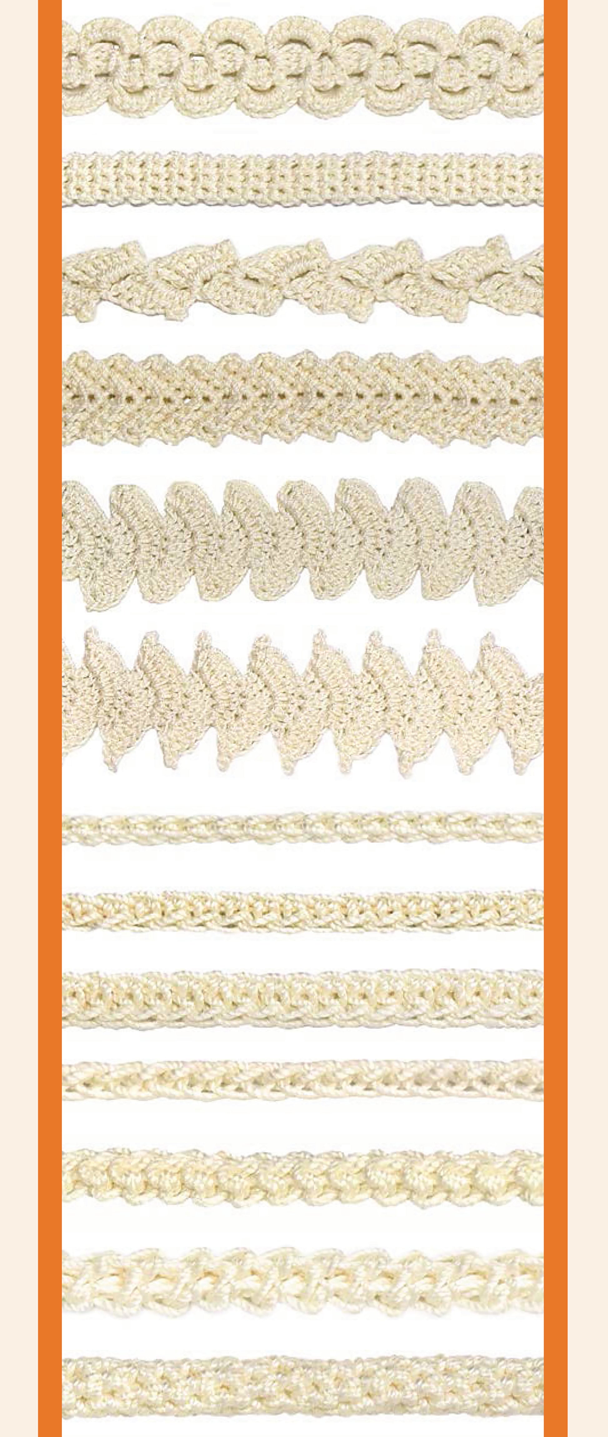 The Leisure Arts Embellishment Stitch Guide is a portable reference featuring gold and cream decorative trims and braids with unique patterns—perfect for inspiring creative hat or project embellishments.