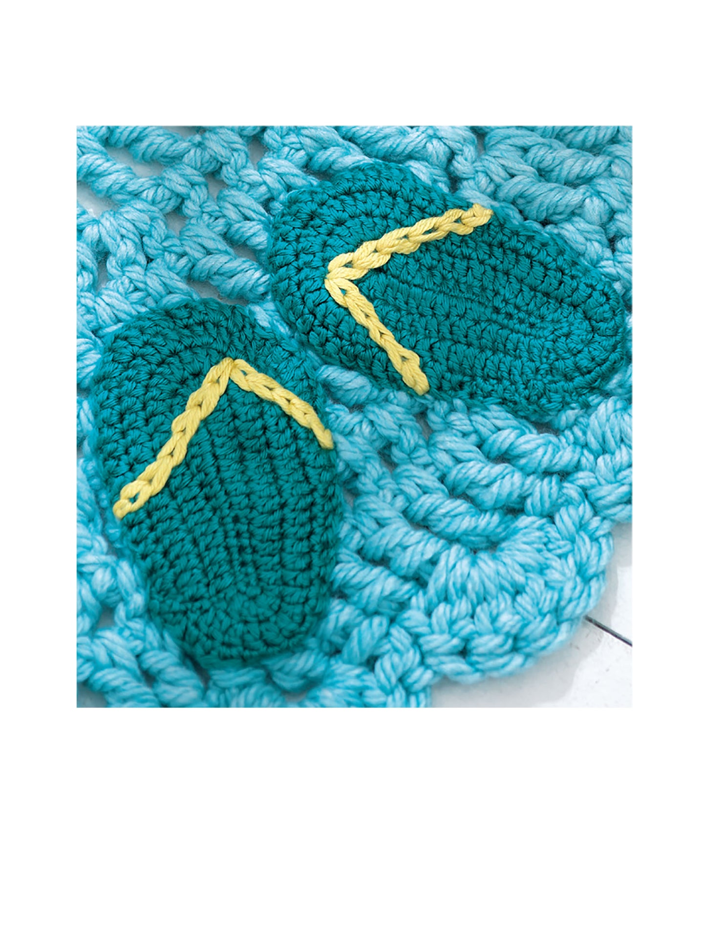 Close-up of Half Moon Rugs by Leisure Arts on a textured light blue background—great inspiration for beginner crochet patterns or creative kitchen door mats.