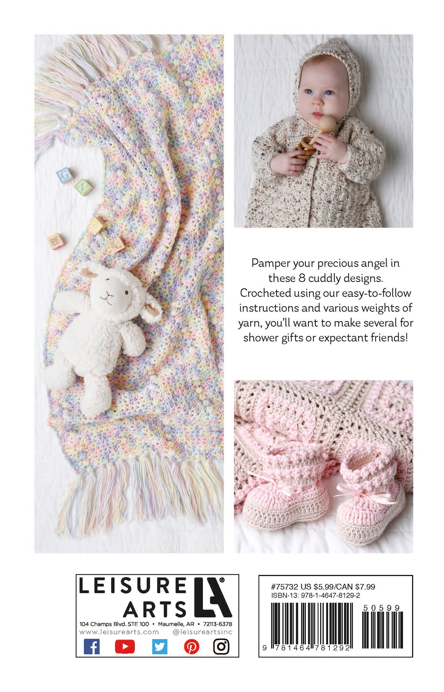Crochet Tiny Tot Accessories by Leisure Arts features pastel blankets with fringe, plush lambs, baby blocks, pink booties, and offers 8 easy and adorable crochet baby projects—perfect for creating cute newborn accessories.