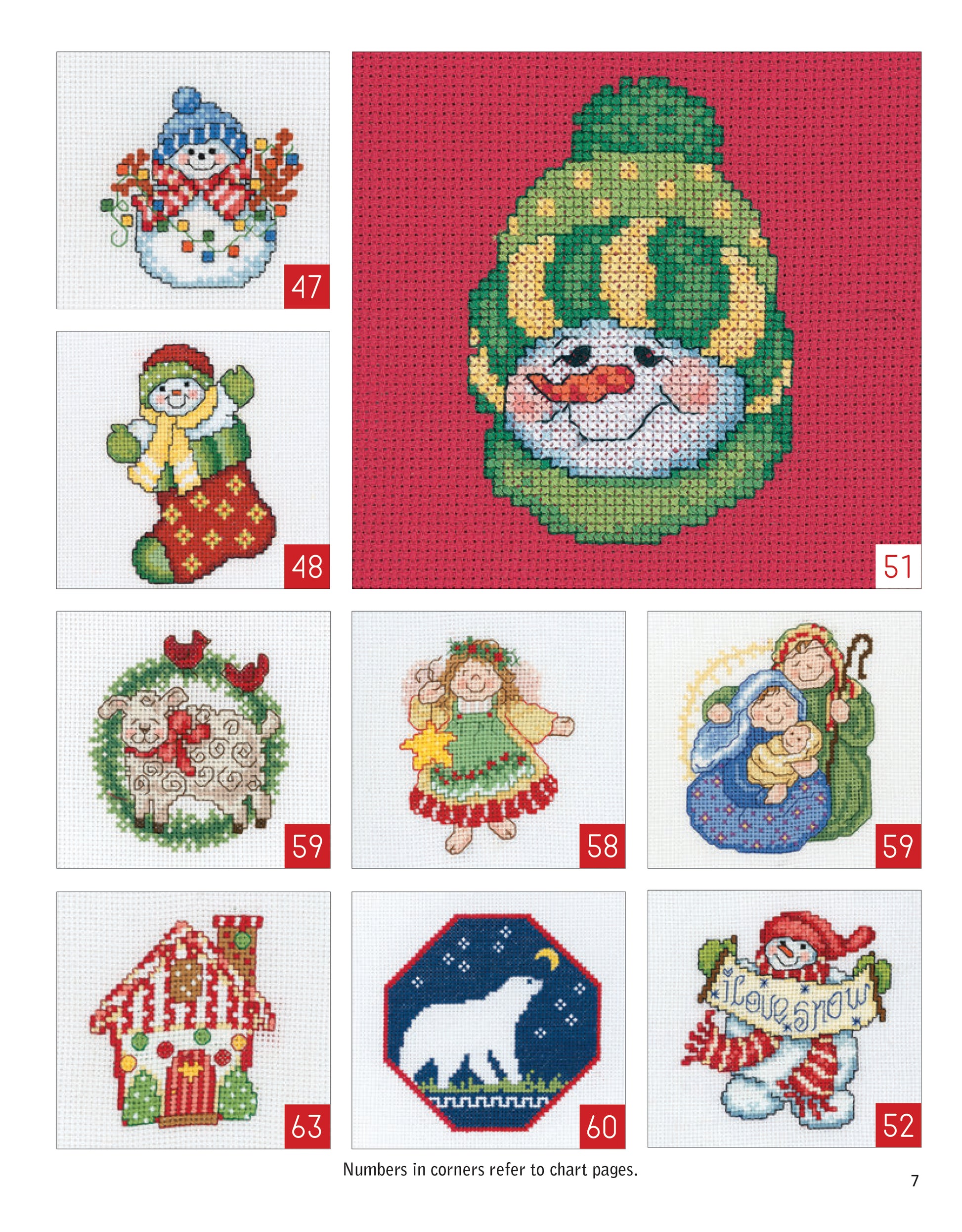 Holiday Ornaments Galore Digital Download by Leisure Arts features nine festive cross-stitch designs—snowmen, wreath, angel, nativity, gingerbread house, and more—perfect for your next holiday craft or ornament project.