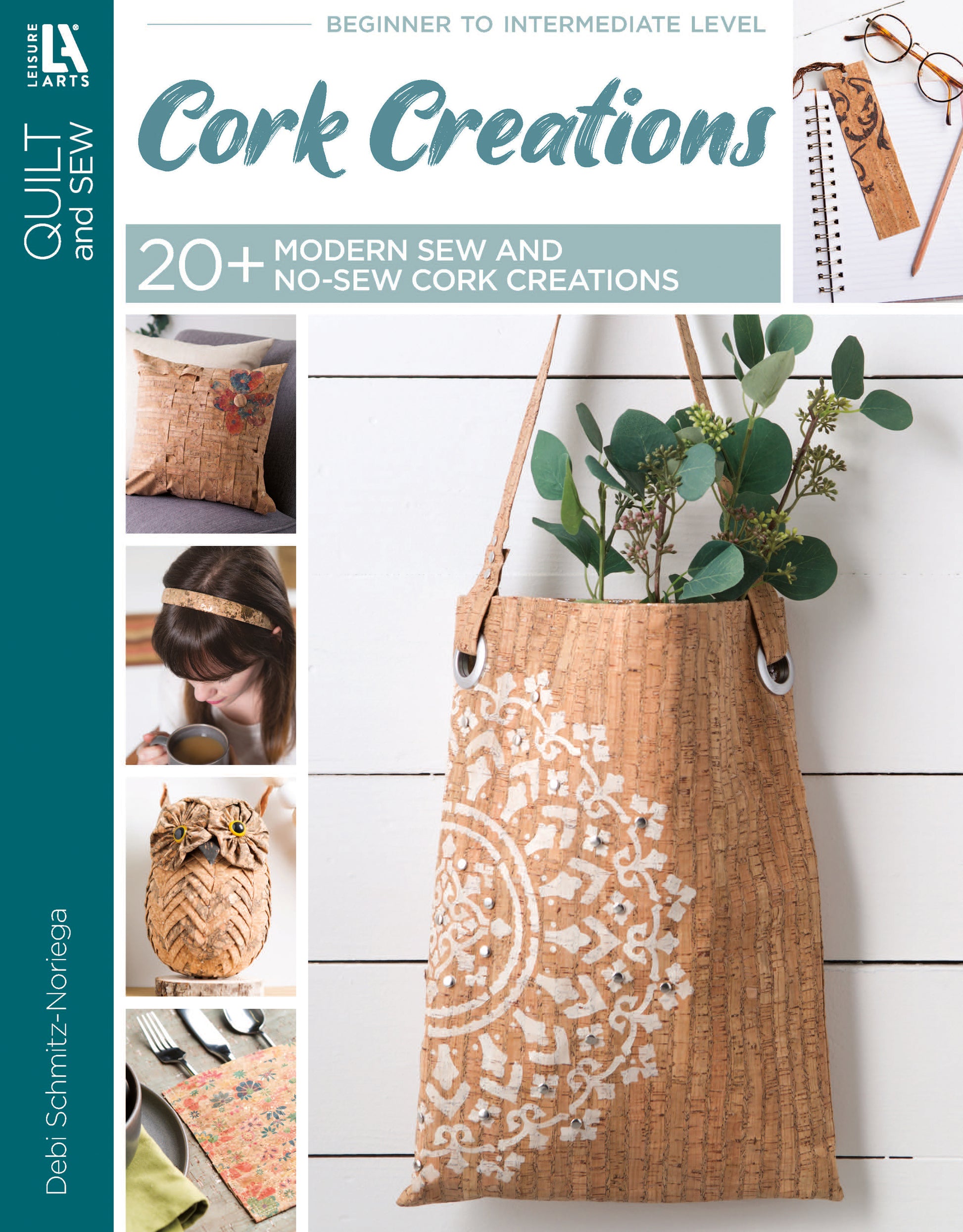 The Cork Creations—20+ Modern Sew & No-Sew Cork Creations Digital Download from Leisure Arts features projects like handbags, pillows, coasters, and accessories for beginners with step-by-step guidance.