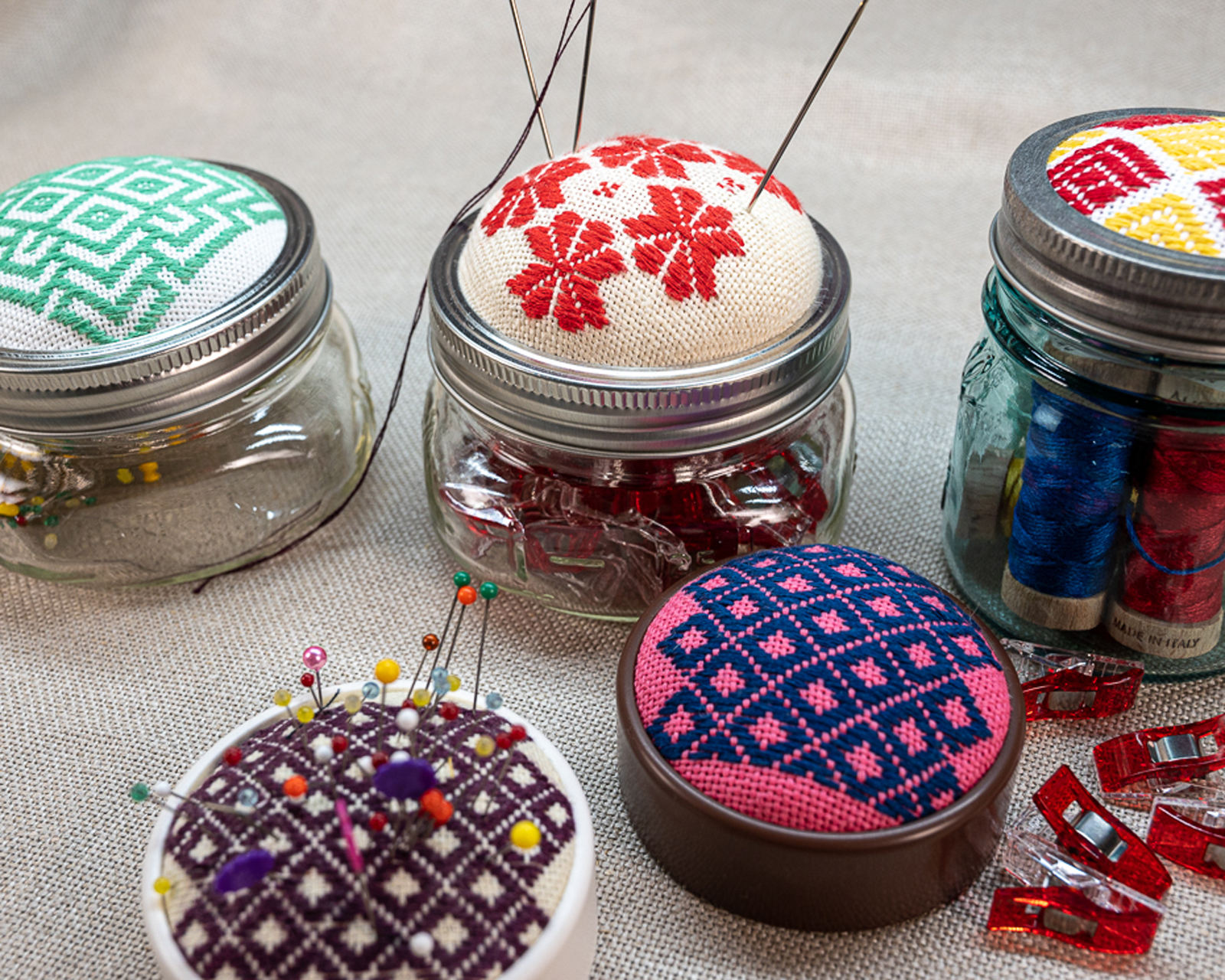 8 Hand Embroidered Pin Cushions – Needle Work
